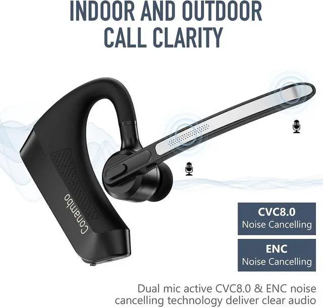 Alt view image 3 of 6 - K21 Bluetooth Headset V5.1 Bluetooth Earpiece with CVC 8.0 Dual Mic Noise Cancelling Wireless Headset 12Hrs Talking Time Handsfree Headset for iOS Android Cell Phone Trucker Office