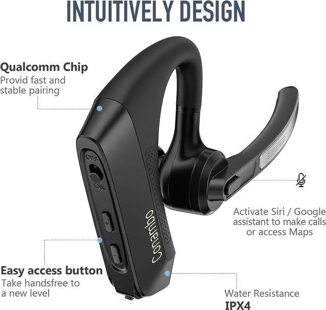 Alt view image 4 of 6 - K21 Bluetooth Headset V5.1 Bluetooth Earpiece with CVC 8.0 Dual Mic Noise Cancelling Wireless Headset 12Hrs Talking Time Handsfree Headset for iOS Android Cell Phone Trucker Office