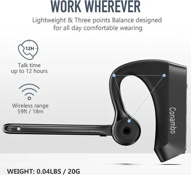 Alt view image 5 of 6 - K21 Bluetooth Headset V5.1 Bluetooth Earpiece with CVC 8.0 Dual Mic Noise Cancelling Wireless Headset 12Hrs Talking Time Handsfree Headset for iOS Android Cell Phone Trucker Office