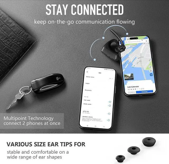 Alt view image 6 of 6 - K21 Bluetooth Headset V5.1 Bluetooth Earpiece with CVC 8.0 Dual Mic Noise Cancelling Wireless Headset 12Hrs Talking Time Handsfree Headset for iOS Android Cell Phone Trucker Office