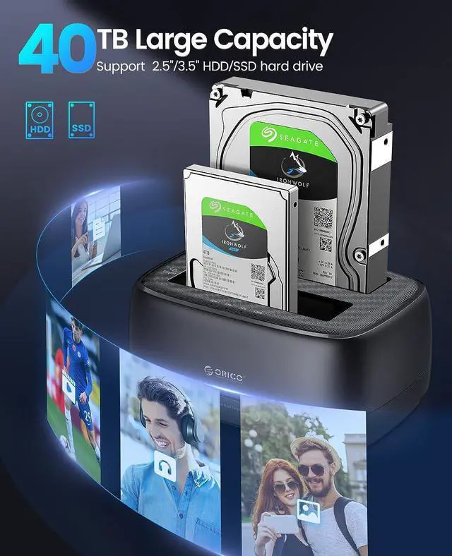 Alt view image 5 of 7 - Dual Bay External Hard Drive Docking Station USB 3.0 to SATA with Duplicator/ Offline Clone Function 3.5HDD Dock for 2.5/3.5 inch HDD SSD Plug&Play Support UASP Max Up to 40TB-DD-C