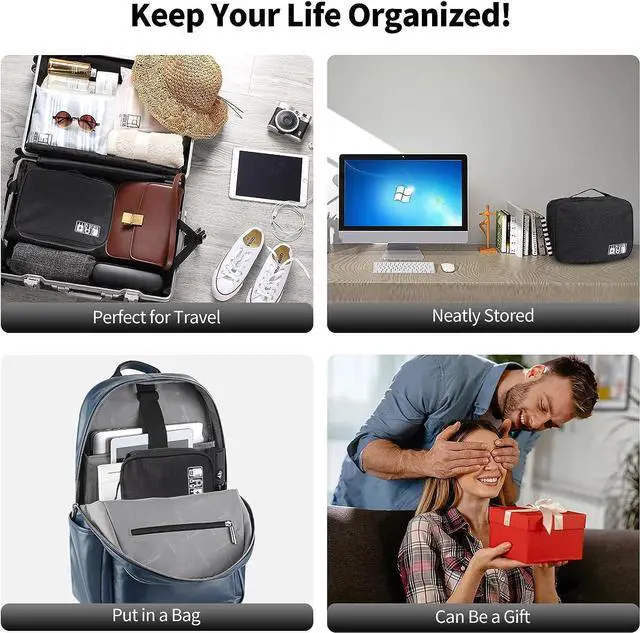 Alt view image 4 of 7 - Electronic Organizer Travel Case Water Resistant Cable Case Electronic Accessories Case with Handle Portable Tech Bag for Men Electronics Bag Organizer for Charger Charging cable Passport Black