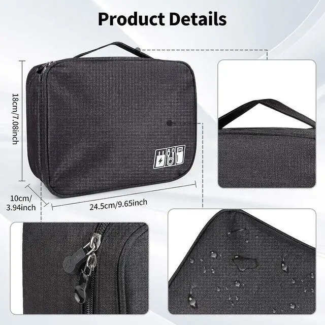 Alt view image 5 of 7 - Electronic Organizer Travel Case Water Resistant Cable Case Electronic Accessories Case with Handle Portable Tech Bag for Men Electronics Bag Organizer for Charger Charging cable Passport Black