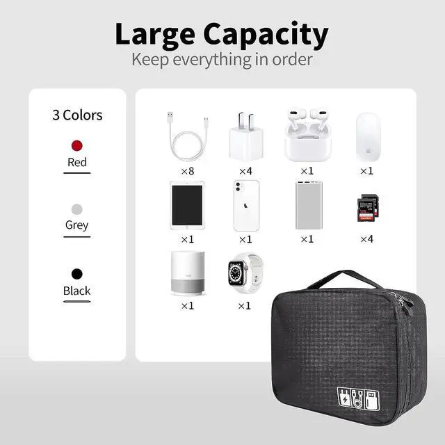 Alt view image 6 of 7 - Electronic Organizer Travel Case Water Resistant Cable Case Electronic Accessories Case with Handle Portable Tech Bag for Men Electronics Bag Organizer for Charger Charging cable Passport Black