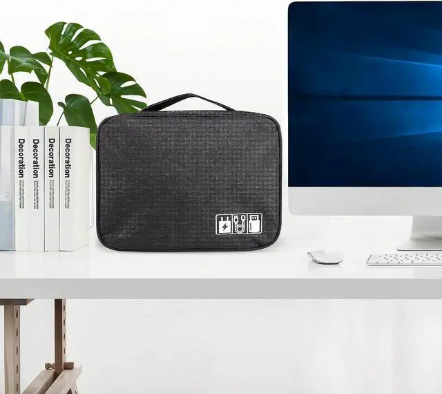Alt view image 7 of 7 - Electronic Organizer Travel Case Water Resistant Cable Case Electronic Accessories Case with Handle Portable Tech Bag for Men Electronics Bag Organizer for Charger Charging cable Passport Black