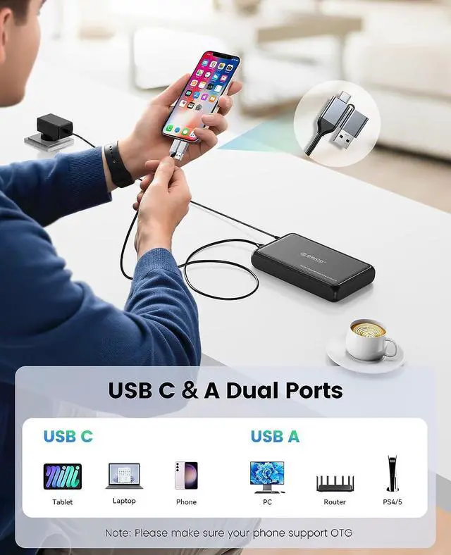 Alt view image 2 of 6 - 3.5 Hard Drive Enclosure SATA to USB C for 3.5 2.5 Seagate Samsung WD Crucial SanDisk HDD SSD ABS+Metal Shell Support UASP&Trim Up to 20TB Carry 2-in-1 USB C to USB C/A Cable (DDL35C3)