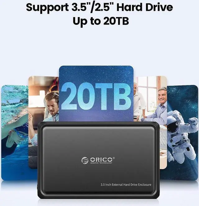 Alt view image 5 of 6 - 3.5 Hard Drive Enclosure SATA to USB C for 3.5 2.5 Seagate Samsung WD Crucial SanDisk HDD SSD ABS+Metal Shell Support UASP&Trim Up to 20TB Carry 2-in-1 USB C to USB C/A Cable (DDL35C3)