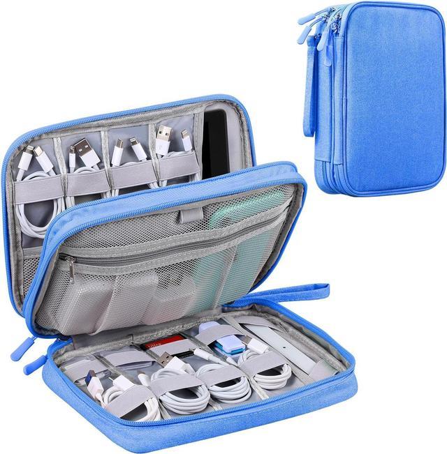 Large Electronics Organizer Case Travel Essentials Pouch Bag for Cables  Charger & Cords 7.9 Inch Tablet Magic Mouse (Sky Blue Two Layers-L)