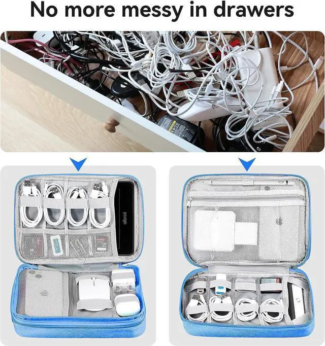 Alt view image 2 of 7 - Large Electronics Organizer Case Travel Essentials Pouch Bag for Cables Charger & Cords 7.9 Inch Tablet Magic Mouse (Sky Blue Two Layers-L)