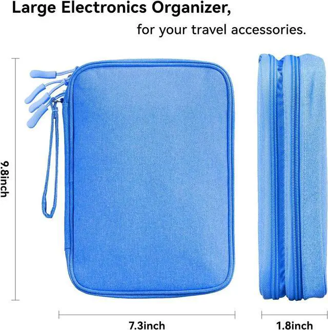 Alt view image 3 of 7 - Large Electronics Organizer Case Travel Essentials Pouch Bag for Cables Charger & Cords 7.9 Inch Tablet Magic Mouse (Sky Blue Two Layers-L)