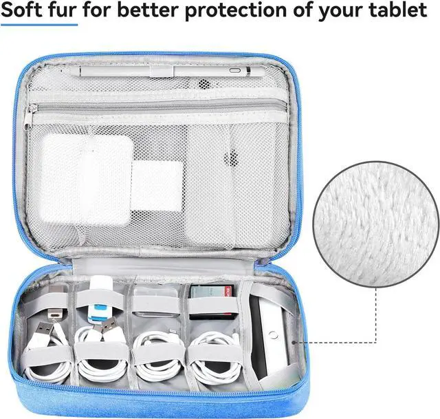 Alt view image 4 of 7 - Large Electronics Organizer Case Travel Essentials Pouch Bag for Cables Charger & Cords 7.9 Inch Tablet Magic Mouse (Sky Blue Two Layers-L)