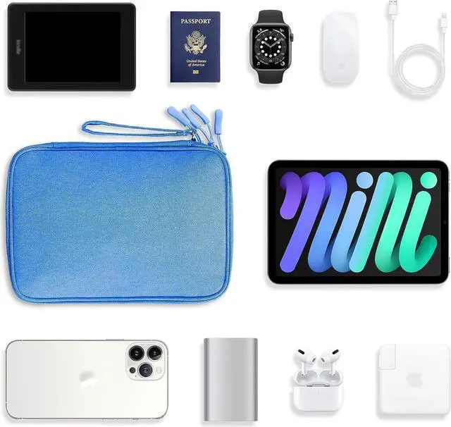 Alt view image 6 of 7 - Large Electronics Organizer Case Travel Essentials Pouch Bag for Cables Charger & Cords 7.9 Inch Tablet Magic Mouse (Sky Blue Two Layers-L)