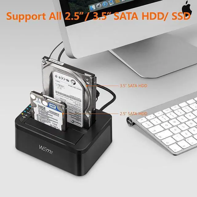 Alt view image 2 of 7 - WEme USB 3.0 to SATA Dual-Bay External Hard Drive Docking Station with Offline Clone/Duplicator Function for 2.5 & 3.5 Inch HDD SSD SATA (SATA I/II/III) Support 2X 8TB & UASP, Tool-Free