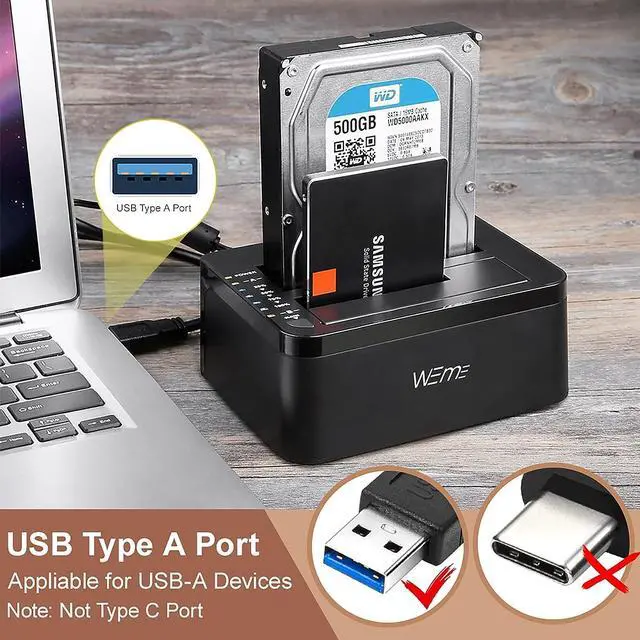Alt view image 5 of 7 - WEme USB 3.0 to SATA Dual-Bay External Hard Drive Docking Station with Offline Clone/Duplicator Function for 2.5 & 3.5 Inch HDD SSD SATA (SATA I/II/III) Support 2X 8TB & UASP, Tool-Free