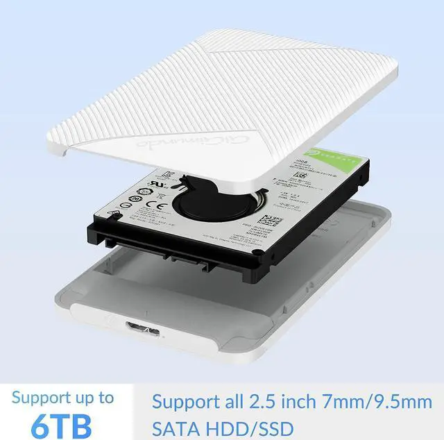 Alt view image 3 of 7 - 2.5 Hard Drive Enclosure 5Gbps USB 3.0 to SATA III External HDD Enclosure for 2.5inch 9.5mm 7mm SSD HDD Supports UASP SATA III (White)