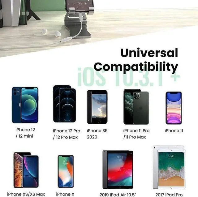 Alt view image 5 of 7 - 2 Pack [ MFi Certified]  Lightning to 3.5 mm Headphone Jack Adapter iPhone Aux Audio Dongle 3.5mm Jack Earphone Cable Converter Compatible for iPhone 14 13 12 11 Pro Max XS XR X 8 7 6 iPad