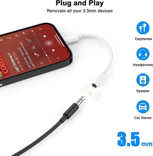 Alt view image 6 of 7 - [ MFi Certified]  Lightning to 3.5 mm Headphone Jack Adapter 2 Pack iPhone Aux Adapter Converter Audio Aux Cable Dongle Dongle Adapter for iPhone 14/13/12/11/XS/XR/X/8/iPad Support All iOS