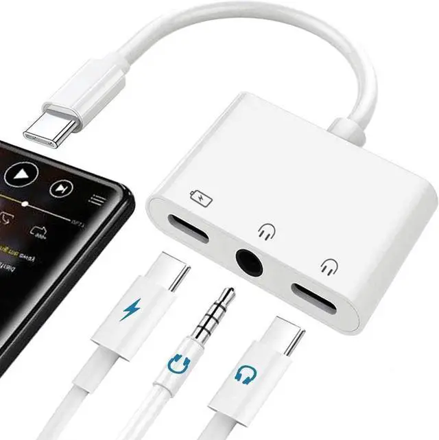 Main image of USB TYPE C to 3.5mm Headphone and Charge Adapter 3-in-1 Type C to Dual Aux Audio Jack and Fast Charging Dongle Cable Compatible with Galaxy S23 Ultra S22 S21 S20 Note 20 iPad Pro Pixel 7 Plug and Play