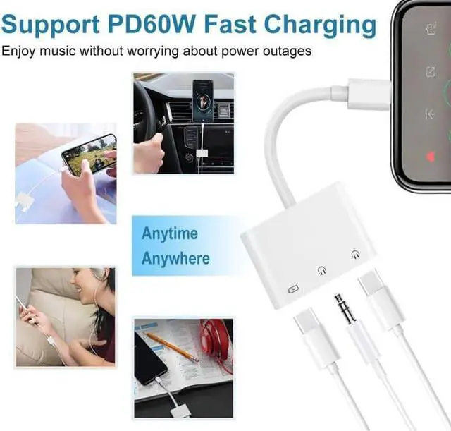 Alt view image 4 of 7 - USB TYPE C to 3.5mm Headphone and Charge Adapter 3-in-1 Type C to Dual Aux Audio Jack and Fast Charging Dongle Cable Compatible with Galaxy S23 Ultra S22 S21 S20 Note 20 iPad Pro Pixel 7 Plug and Play
