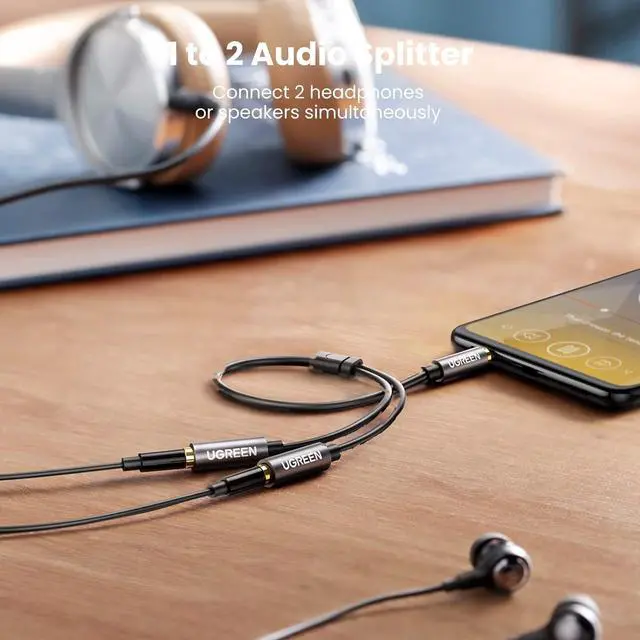 Alt view image 2 of 7 - Headphone Splitter 3.5mm Audio Stereo Y Splitter Aux Extension Cable Male to Female Dual Headphone Jack Adapter for Earphone Compatible with iPhone  iPad Tablet Laptop Black