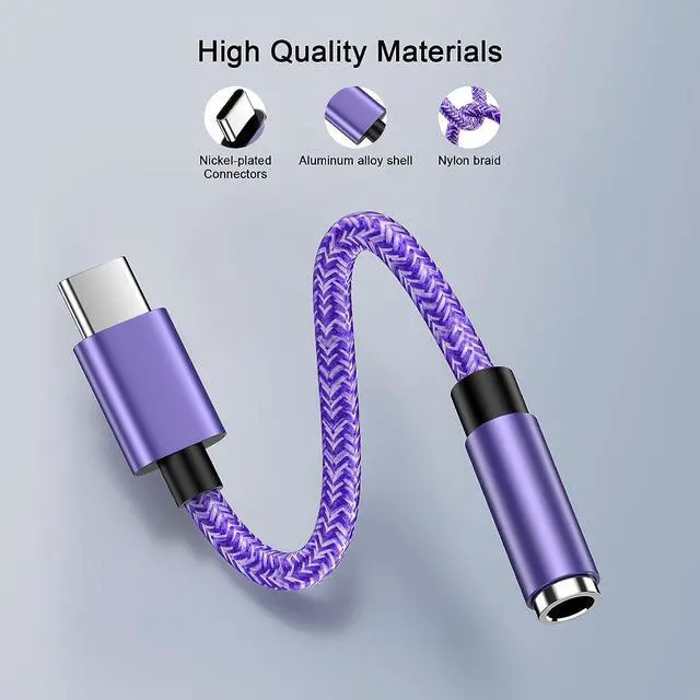 Alt view image 3 of 7 - 2-Pack USB C to 3.5mm Audio Adapter Female Type C to Headphone Android Aux Jack Dongle Cable Braided Cord for Samsung Galaxy A54 A14 A13 A03s A34 S23 S22 Ultra S21 Google Pixel 7pro 7 6a 6 iPad Pro