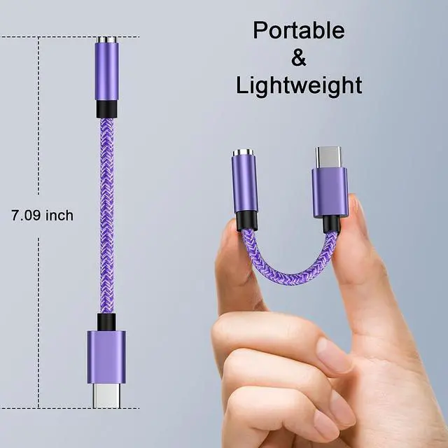 Alt view image 7 of 7 - 2-Pack USB C to 3.5mm Audio Adapter Female Type C to Headphone Android Aux Jack Dongle Cable Braided Cord for Samsung Galaxy A54 A14 A13 A03s A34 S23 S22 Ultra S21 Google Pixel 7pro 7 6a 6 iPad Pro