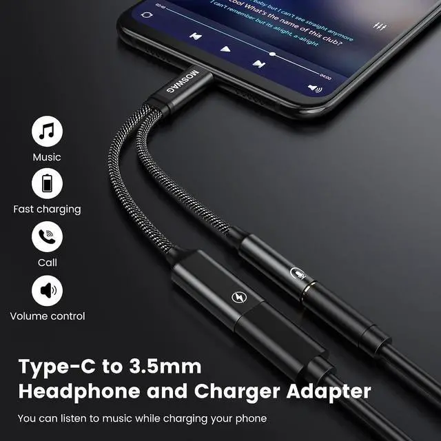 Alt view image 2 of 6 - USB C to 3.5mm Headphone and Charger Adapter 2-in-1 USB C to Aux Audio Jack Hi-Res DAC and Fast Charging Dongle Cable Compatible with Pixel 6 5 Galaxy S23 S22 S21 S20+Plus Note 20