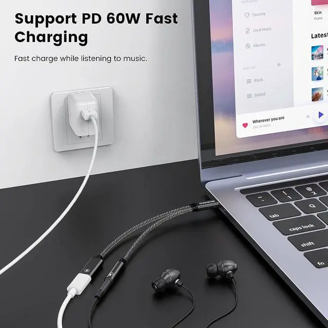 Alt view image 3 of 6 - USB C to 3.5mm Headphone and Charger Adapter 2-in-1 USB C to Aux Audio Jack Hi-Res DAC and Fast Charging Dongle Cable Compatible with Pixel 6 5 Galaxy S23 S22 S21 S20+Plus Note 20
