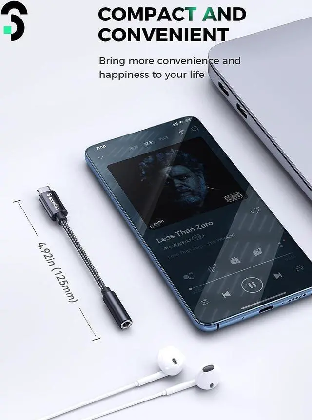 Alt view image 7 of 7 - USB C to 3.5mm Audio Headphone Adapter USB Type C to Aux Female Headphone Jack Adapter Hi-Res DAC Dongle Cable for Samsung Galaxy S21 S20 Ultra Pixel 4 3 2 XL iPad Pro and More Black
