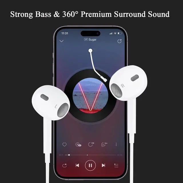 Alt view image 2 of 7 - USB C Headphones Wired Type-C Earbuds for Samsung Galaxy Wired Earphones Noise Isolation Deep Bass Stereo Sound Headset with Mic Volume Control Headphones for for iPad Pro Air Mini Google OnePlus