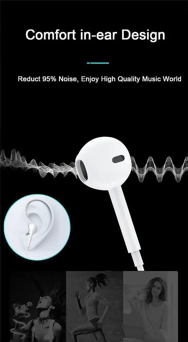 Alt view image 6 of 7 - USB C Headphones Wired Type-C Earbuds for Samsung Galaxy Wired Earphones Noise Isolation Deep Bass Stereo Sound Headset with Mic Volume Control Headphones for for iPad Pro Air Mini Google OnePlus