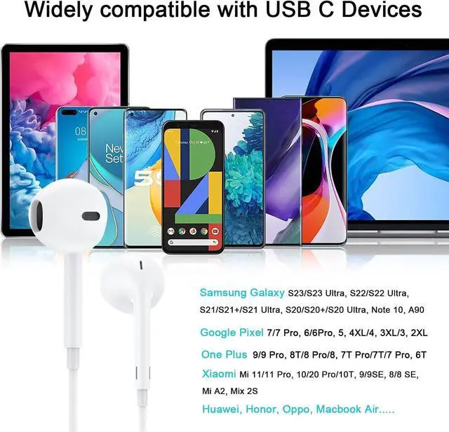 Alt view image 4 of 7 - USB C Headphones Wired Type-C Earbuds for Samsung Galaxy Wired Earphones Noise Isolation Deep Bass Stereo Sound Headset with Mic Volume Control Headphones for for iPad Pro Air Mini Google OnePlus