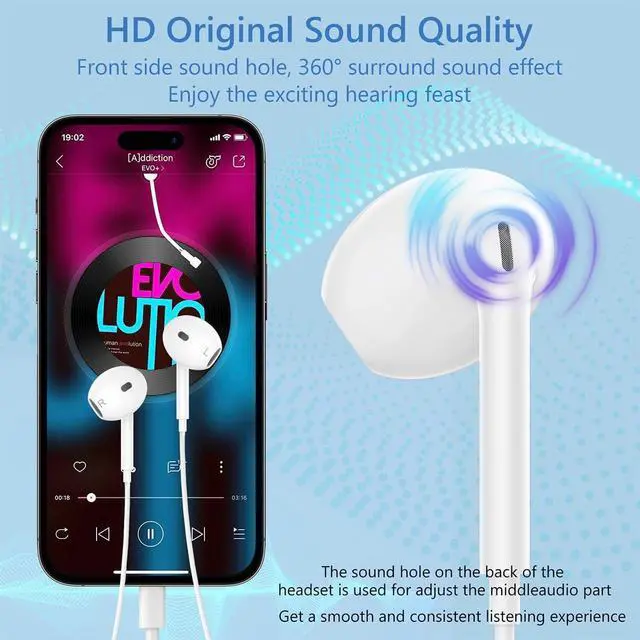 Alt view image 3 of 7 - 2 Pack - iPhone Earbuds with Lightning Connector Headphones Wired for iPhone [MFi Certified] Built-in Mic & Volume Control Noise Isolating Earphones Compatible with iPhone 14/13/12/SE/11/X White