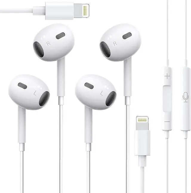 Main image of 2 Pack - iPhone Earbuds with Lightning Connector Headphones Wired for iPhone [MFi Certified] Built-in Mic & Volume Control Noise Isolating Earphones Compatible with iPhone 14/13/12/SE/11/X White