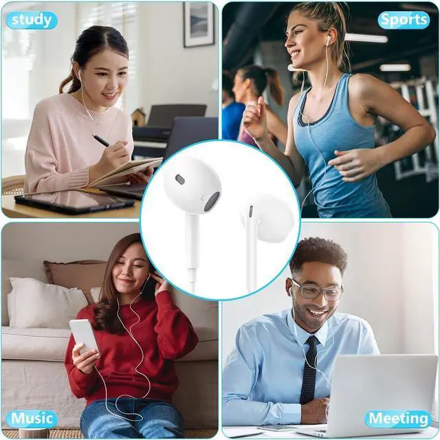 Alt view image 6 of 7 - 2 Pack - iPhone Earbuds with Lightning Connector Headphones Wired for iPhone [MFi Certified] Built-in Mic & Volume Control Noise Isolating Earphones Compatible with iPhone 14/13/12/SE/11/X White