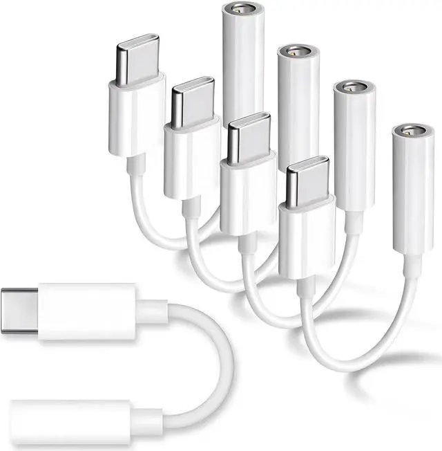 Main image of [5 Packs] USB Type C to 3.5mm Female Headphone Jack Adapter USB C to Aux Audio Dongle Cable Cord Compatible with Galaxy S22 S21 S20 Plus/Ultra Note 10 iPad Pro MacBook Pixel (White)