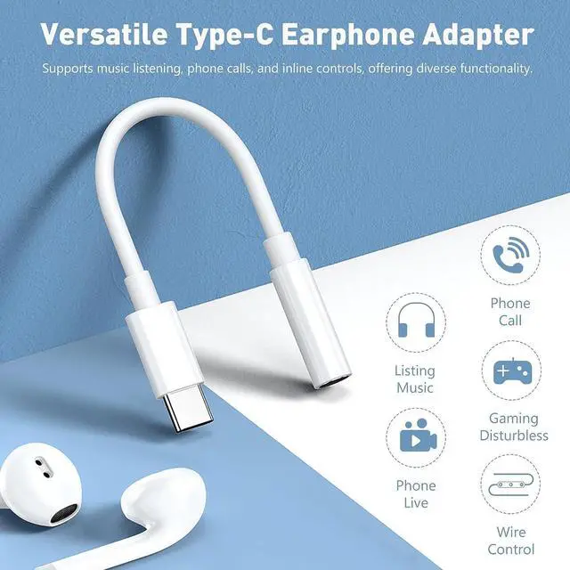 Alt view image 2 of 7 - [5 Packs] USB Type C to 3.5mm Female Headphone Jack Adapter USB C to Aux Audio Dongle Cable Cord Compatible with Galaxy S22 S21 S20 Plus/Ultra Note 10 iPad Pro MacBook Pixel (White)