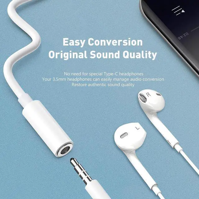 Alt view image 6 of 7 - [5 Packs] USB Type C to 3.5mm Female Headphone Jack Adapter USB C to Aux Audio Dongle Cable Cord Compatible with Galaxy S22 S21 S20 Plus/Ultra Note 10 iPad Pro MacBook Pixel (White)