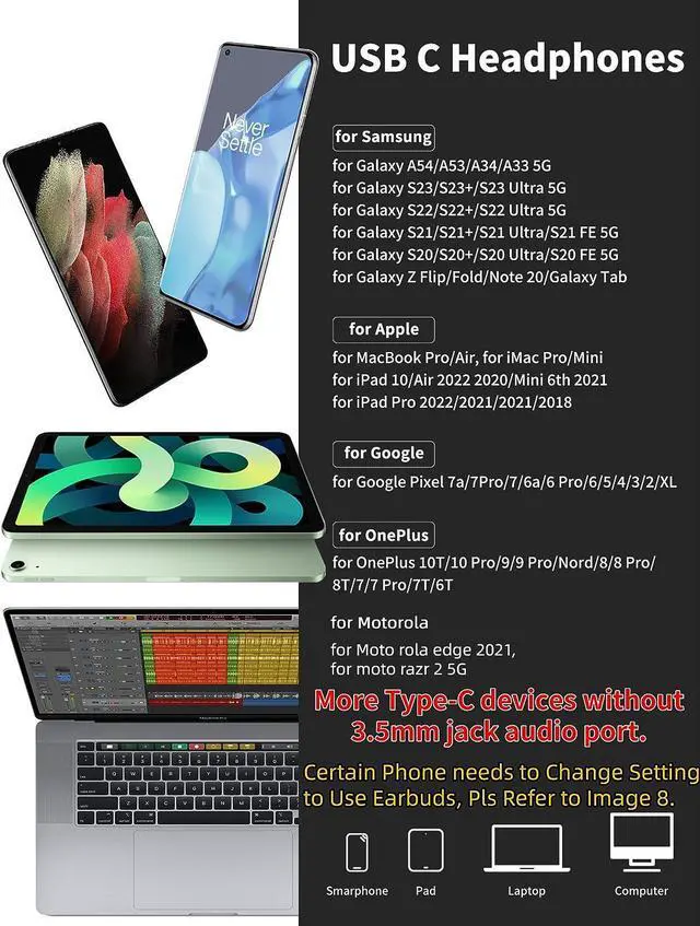 Alt view image 6 of 7 - USB Type C to 3.5mm Audio Jack Headphone Adapter for Samsung S22 S21 S20 FE Galaxy Z Flip 3 Fold Note 20 Stereo Dongle USBC Aux Cable Cord for iPad Mini Air Pro OnePlus 9 8T Google Pixel 6 5