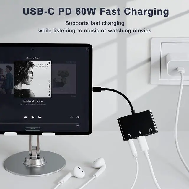 Alt view image 3 of 7 - UWECAN USB C Headphone Adapter,3 in 1 USBC to 3.5mm Dual Headphone Jack Adapter for Stereo,USB-C Audio Adapter with Type-c Fast Charging Port,Headphone Splitter Compatible iPad Pro,Samsung,Google,etc
