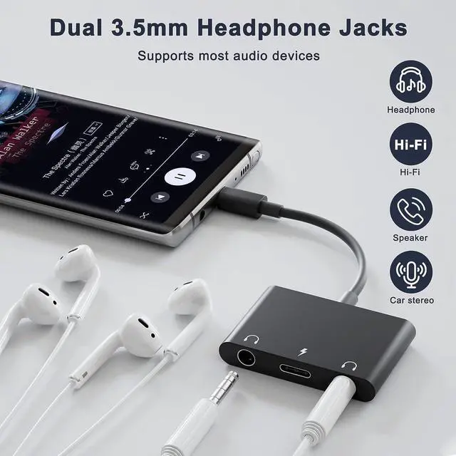 Alt view image 4 of 7 - UWECAN USB C Headphone Adapter,3 in 1 USBC to 3.5mm Dual Headphone Jack Adapter for Stereo,USB-C Audio Adapter with Type-c Fast Charging Port,Headphone Splitter Compatible iPad Pro,Samsung,Google,etc