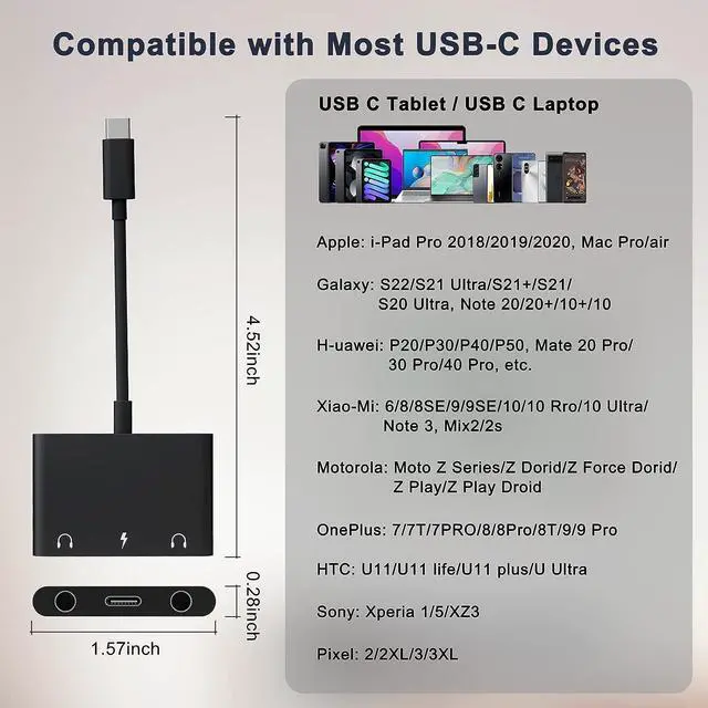 Alt view image 6 of 7 - UWECAN USB C Headphone Adapter,3 in 1 USBC to 3.5mm Dual Headphone Jack Adapter for Stereo,USB-C Audio Adapter with Type-c Fast Charging Port,Headphone Splitter Compatible iPad Pro,Samsung,Google,etc