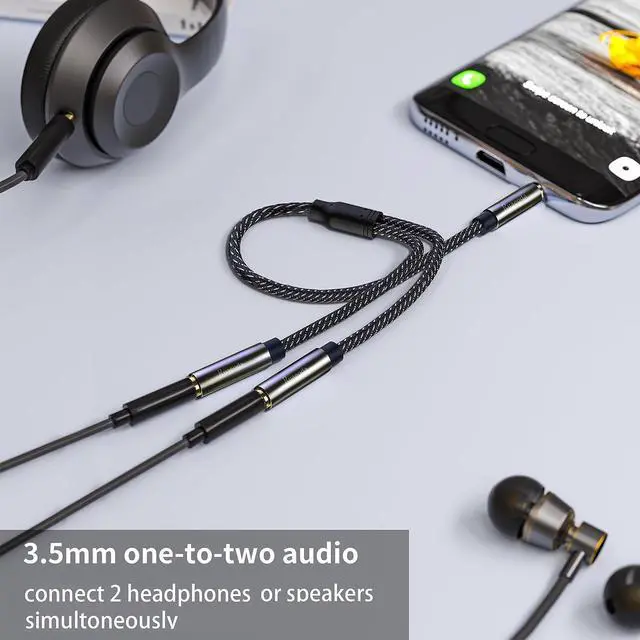 Alt view image 4 of 7 - Headphone Splitter 3.5mm Splitter Audio Stereo Y AUX Splitter Extension Cable Male to Female Dual Headphone Jack Adapter for Earphone Headset Splitter Compatible for iPhone Samsung Laptop