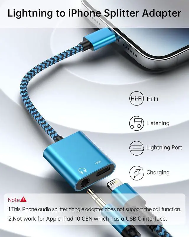 Alt view image 3 of 7 - iPhone Aux Adapter 2 in 1 Dual Lightning to 3.5mm Audio Jack & Charger [Mfi Certified] Dongle Cable Splitter for Apple Converter Compatible with iPhone 14 Pro Max 13 12 11 XR XS X 8 Plus iPad iPod