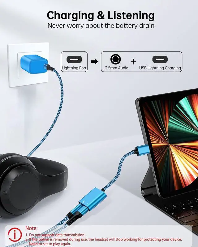 Alt view image 5 of 7 - iPhone Aux Adapter 2 in 1 Dual Lightning to 3.5mm Audio Jack & Charger [Mfi Certified] Dongle Cable Splitter for Apple Converter Compatible with iPhone 14 Pro Max 13 12 11 XR XS X 8 Plus iPad iPod