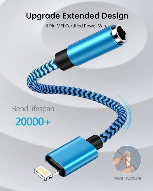 Alt view image 4 of 7 - 3Pack iPhone Headphone Adapter MFI Certified Apple Dongle Splitter Braided Lightning to 3.5mm Aux Audio Adapter for iPhone 14 Pro Max/14 Plus/13 Pro/12/11/XR/SE/8/7 iPad Male to Female Converter