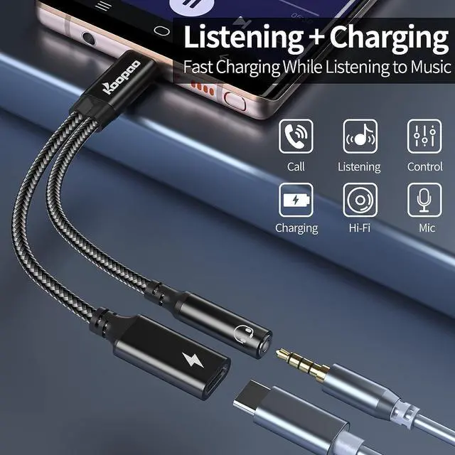 Alt view image 2 of 7 - 2 in 1 USB C to 3.5mm Headphone and Charger Adapter-USB C to 3.5 Headphone Jack Adapter USB C PD 3.0 Quick Charging Port 60W Fast Charge Cable compatible for sam-sung Galaxy S23 S23+ S23 Ultra