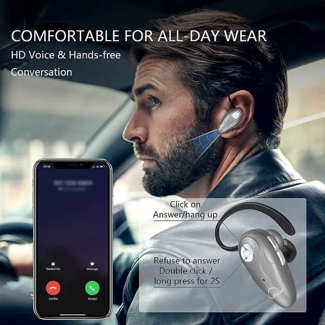 Alt view image 2 of 7 - Bluetooth Headset V5.0 Ultralight Wireless Headphone Cell Phone Earpiece with Mic Headsetcase Volume Control Handsfree Earbud for iPhone Android Samsung Smartphone