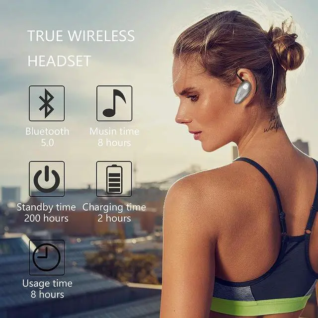 Alt view image 3 of 7 - Bluetooth Headset V5.0 Ultralight Wireless Headphone Cell Phone Earpiece with Mic Headsetcase Volume Control Handsfree Earbud for iPhone Android Samsung Smartphone