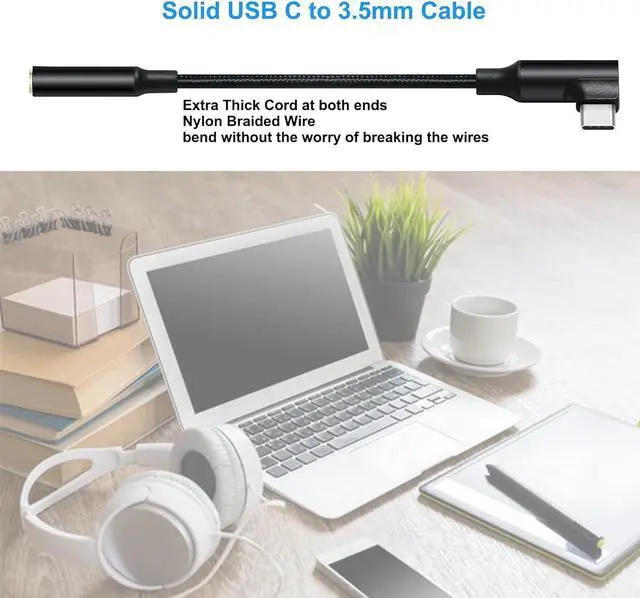 Alt view image 5 of 7 - Angled USB Type C to 3.5mm Audio Adapter Headphone Jack USBc 3.5 mm Cable Aux to USB-C Cord Male Female Dongle DAC Chip for Android Phone Tablet Laptop Speaker Microphone Car Stereo Black